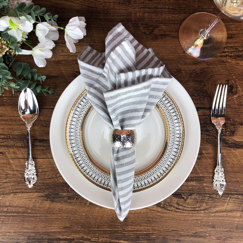 INFEI Plain Striped Cotton Linen Blended Dinner Cloth Napkins - Set of 12 (40 x 30 cm) - for Events & Home Use (Grey) - Image 3